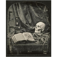 Still Life with Skull, Open Book with Glasses, and Hourglass-Paper Art-30"x37"