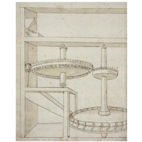 Folio 40: mill with horizontal water wheel-Paper Art-18"x22"