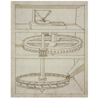 Folio 39: mill with horizontal water wheel-Paper Art-18"x22"