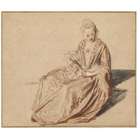 Seated Woman with a Fan-Paper Art-18"x16"