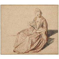 Seated Woman with a Fan-Paper Art-32"x28"
