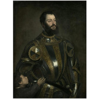 Portrait of Alfonso d'Avalos, Marchese del Vasto, in Armor with a Page-Paper Art-26"x34"