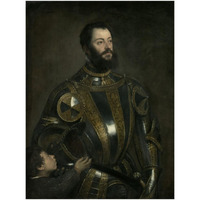 Portrait of Alfonso d'Avalos, Marchese del Vasto, in Armor with a Page-Paper Art-38"x50"