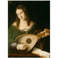 Lady Playing a Lute-Paper Art-14"x18"