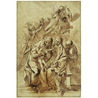 Holy Family with Saint Anne (recto); Figure Sketches (verso)-Paper Art-14"x20"