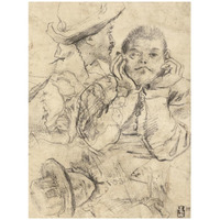 Four Studies of Heads Drawn over a Copy of Saint John the Evangelist by Correggio (recto); Three Studies of Men (verso)-Paper Art-32"x42"