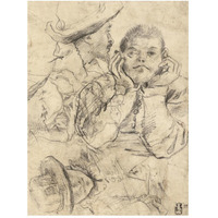 Four Studies of Heads Drawn over a Copy of Saint John the Evangelist by Correggio (recto); Three Studies of Men (verso)-Paper Art-38"x50"