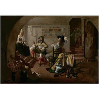 Interior with Soldiers and Women-Paper Art-20"x14"