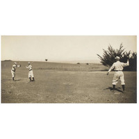 Three Boys With A Ball And Bat, Playing One Old Cat-Paper Art-26"x14"