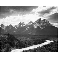 View from river valley towards snow covered mountains, river in foreground, Grand Teton National Park, Wyoming , 1941-Paper Art-24"x20"