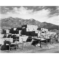 Full view of city, mountains in background, Taos Pueblo National Historic Landmark, New Mexico, 1941-Paper Art-24"x20"
