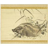 Wild Boar amidst Autumn Flowers and Grasses-Paper Art-24"x20"