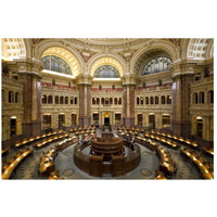Main Reading Room. View from above showing researcher desks. Library of Congress Thomas Jefferson Building, Washington, D.C.-Paper Art-26"x18"