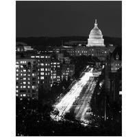 Dusk view of Pennsylvania Avenue, America's Main Street in Washington, D.C. - Black and White Variant-Paper Art-14"x18"