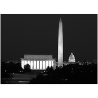 Our treasured monuments at night, Washington D.C. - Black and White Variant-Paper Art-18"x14"