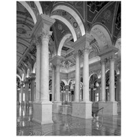 Great Hall, second floor, north. Library of Congress Thomas Jefferson Building, Washington, D.C. - Black and White Variant-Paper Art-32"x42"