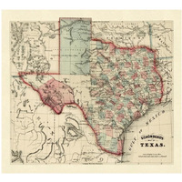 Schonberg's map of Texas, 1866-Paper Art-18"x17"