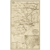 Gray's railroad map of Texas - Decorative Sepia-Paper Art-15"x24"