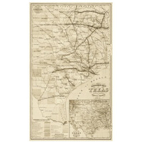 Gray's railroad map of Texas - Decorative Sepia-Paper Art-20"x32"