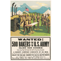 Wanted! 500 Bakers for the U.S. Army, (Also 100 Cooks), 1917-Paper Art-22"x32"
