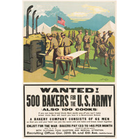 Wanted! 500 Bakers for the U.S. Army, (Also 100 Cooks), 1917-Paper Art-26"x38"