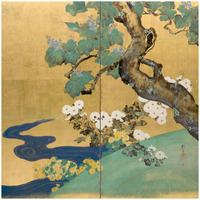 Paulownias and Chrysanthemums, late 1700s-early 1800s-Paper Art-24"x24"