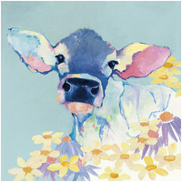 Bessie with Flowers on Teal -Paper Art-32"x32"