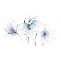 Blue Graphite Floral Trio -Paper Art-26"x14"