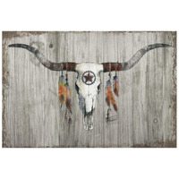 Longhorn on Dark Gray Wood -Paper Art-26"x18"
