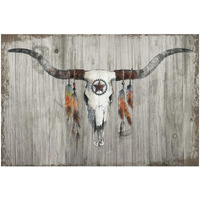 Longhorn on Dark Gray Wood -Paper Art-32"x22"