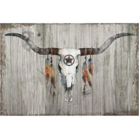 Longhorn on Dark Gray Wood -Paper Art-38"x26"