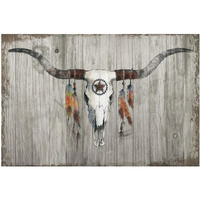 Longhorn on Dark Gray Wood -Paper Art-50"x34"