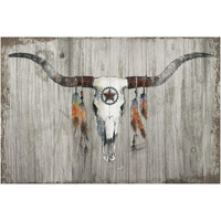 Longhorn on Dark Gray Wood -Paper Art-62"x42"