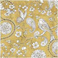 Color my World Bird Paisley I Gold -Paper Art-32"x32"