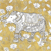Color my World Elephant II Gold -Paper Art-38"x38"