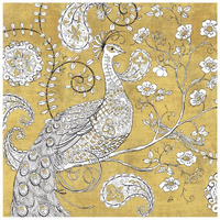 Color my World Ornate Peacock I Gold -Paper Art-26"x26"