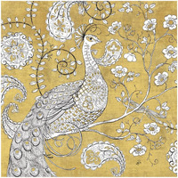 Color my World Ornate Peacock I Gold -Paper Art-32"x32"