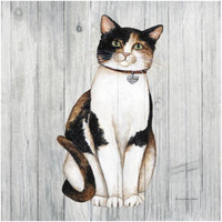 Country Kitty III on Wood -Paper Art-20"x20"
