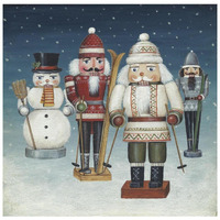 Skier Nutcrackers Snow -Paper Art-26"x26"