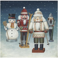 Skier Nutcrackers Snow -Paper Art-32"x32"