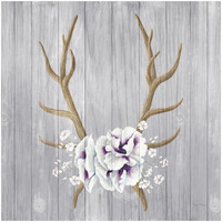 Antlers and Poppies I Sq -Paper Art-26"x26"