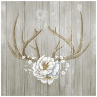 Antlers and Poppies II Sq Greige -Paper Art-20"x20"