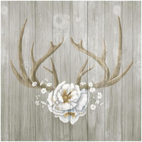 Antlers and Poppies II Sq Greige -Paper Art-26"x26"