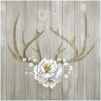 Antlers and Poppies II Sq Greige -Paper Art-32"x32"