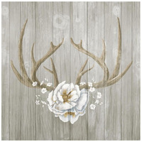 Antlers and Poppies II Sq Greige -Paper Art-42"x42"