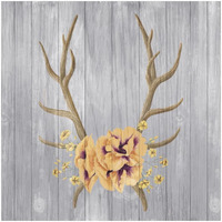 Antlers and Poppies I Sq Spice -Paper Art-26"x26"