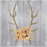 Antlers and Poppies I Sq Spice -Paper Art-32"x32"