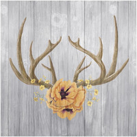 Antlers and Poppies II Sq Spice -Paper Art-20"x20"