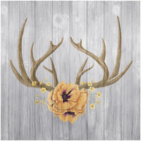 Antlers and Poppies II Sq Spice -Paper Art-32"x32"