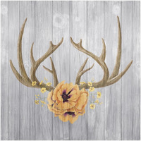 Antlers and Poppies II Sq Spice -Paper Art-42"x42"